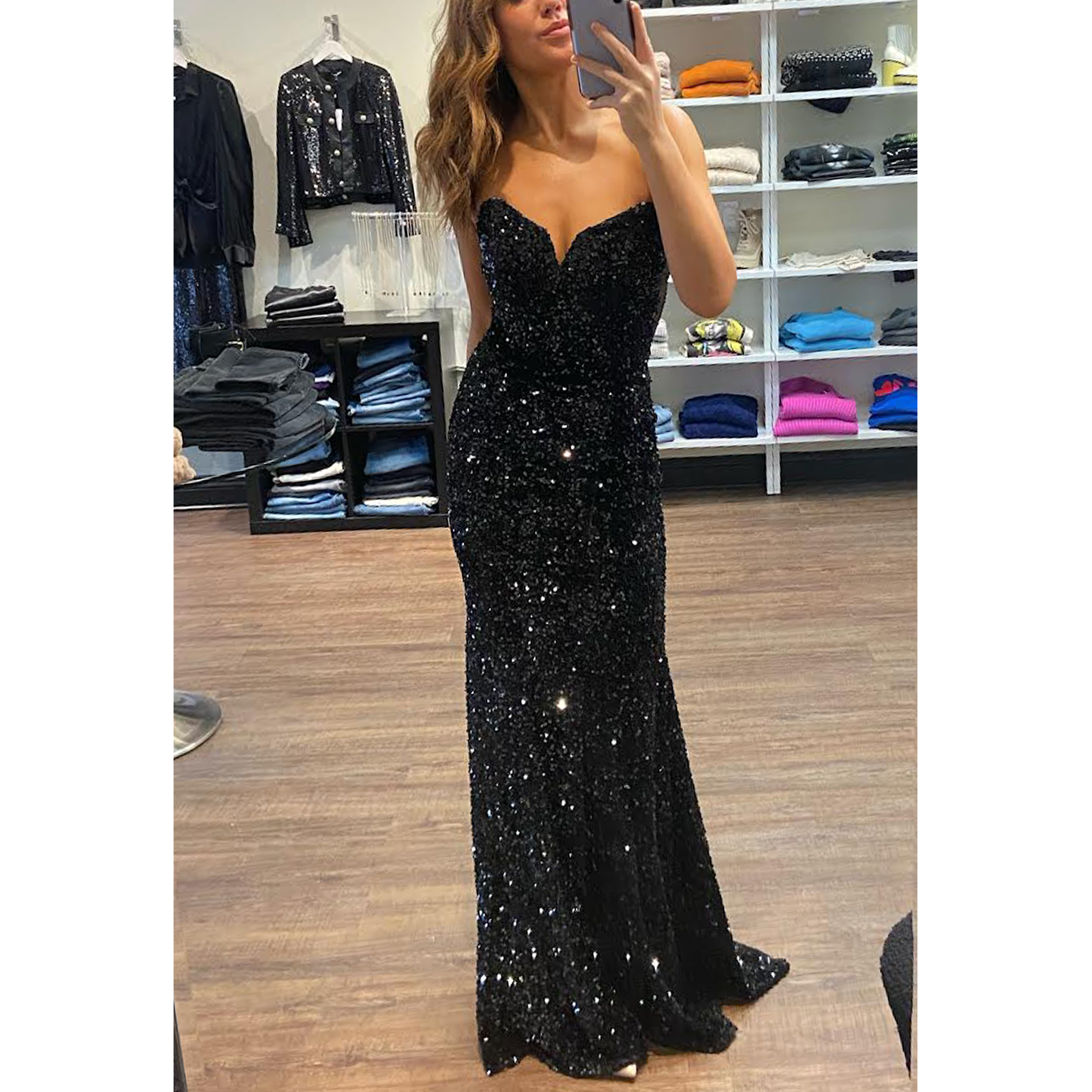 Elsa Black Sequin Gown - Montique Clothing